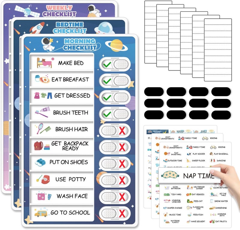CustomMaster 3 in 1 Bedtime/Morning/Weekly Astronaut Routine Chart for Kids, Magnetic Chore Chart for Toddlers, Visual Schedule for Kids Toddlers Schedule Board for Home - Image 1